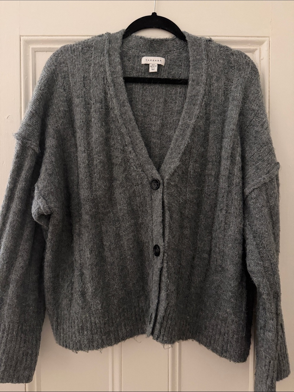 Topshop Soft Gray Fuzzy V-Neck Button Cardigan